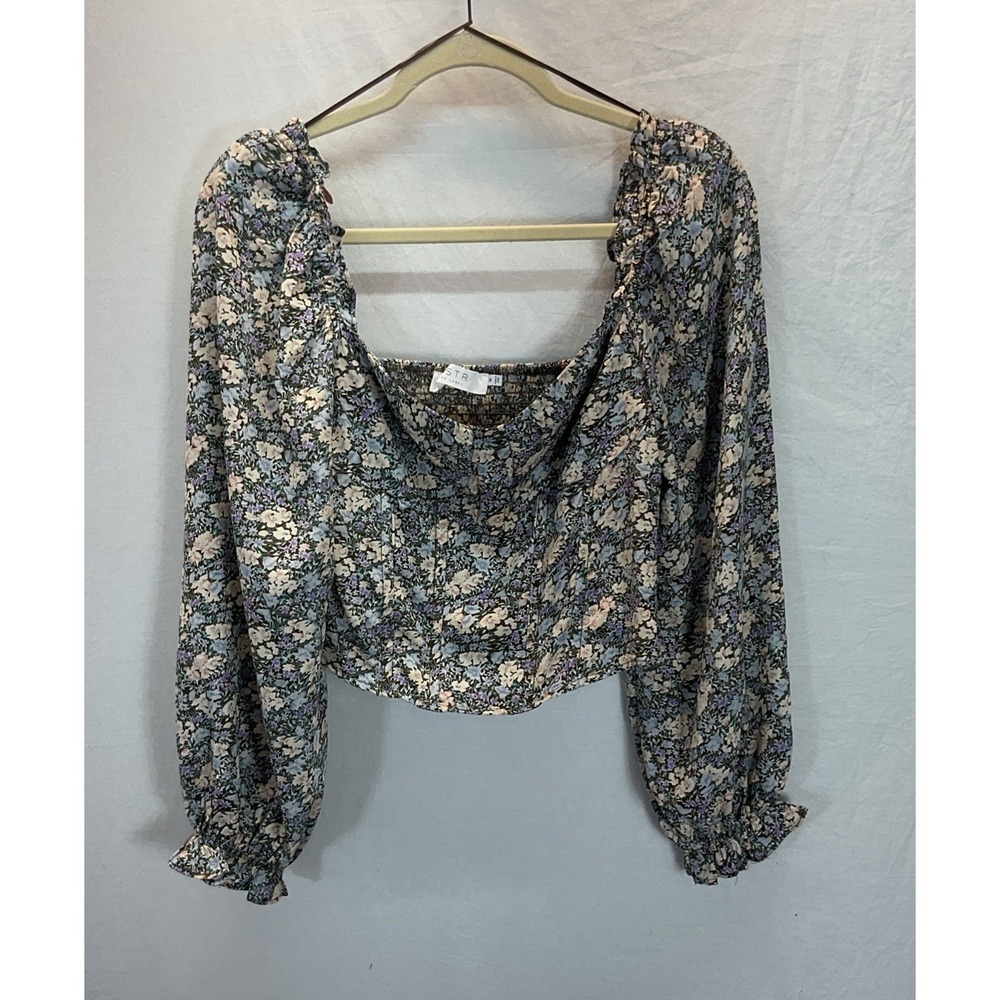 ASTR the Label Floral Corset Long Sleeve Crop Top Brown‎ Coquette Fairycore Sz M